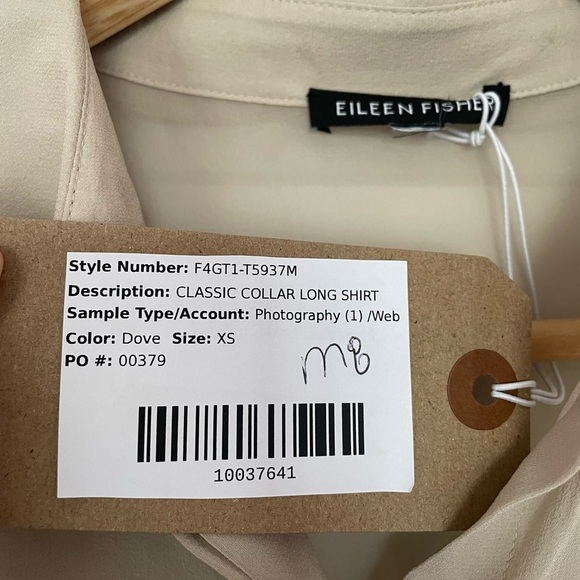 Eileen Fisher Sheer Silk Georgette Classic Collar Shirt, Dove, XS - Picture 6 of 9